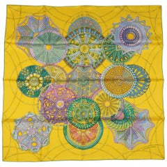 HERMES Scarf - New - Les Domes Celestes - Yellow Silk Scarf