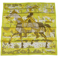 HERMES Scarf - New - LES DIX CAVALIERS - Chartreuse Green - Silk Scarf