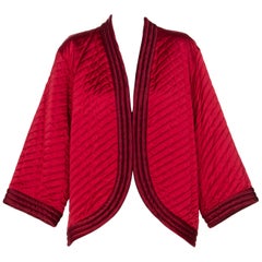 1970s Yves Saint Laurent Chinese Quilted Red Satin Jacket YSL