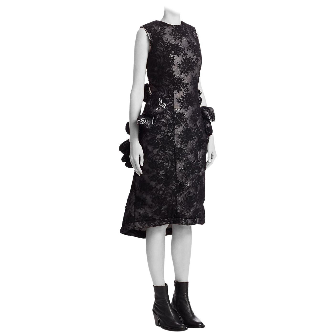 Comme des Garcon Padded Black Lace / Tulips Raw Edge Future of Silhouette Dress For Sale