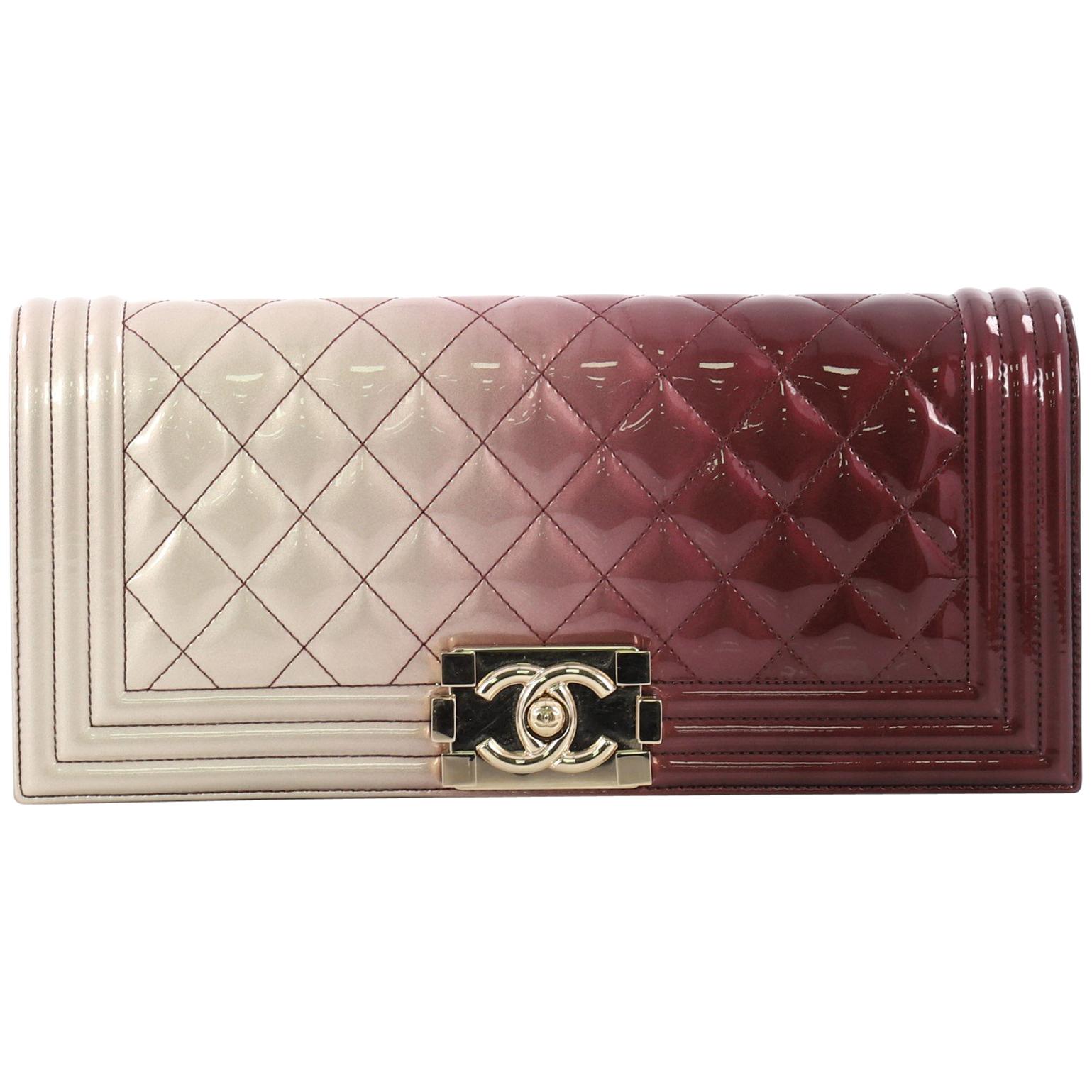 Chanel Boy Flap Clutch Quilted Ombre Patent Small