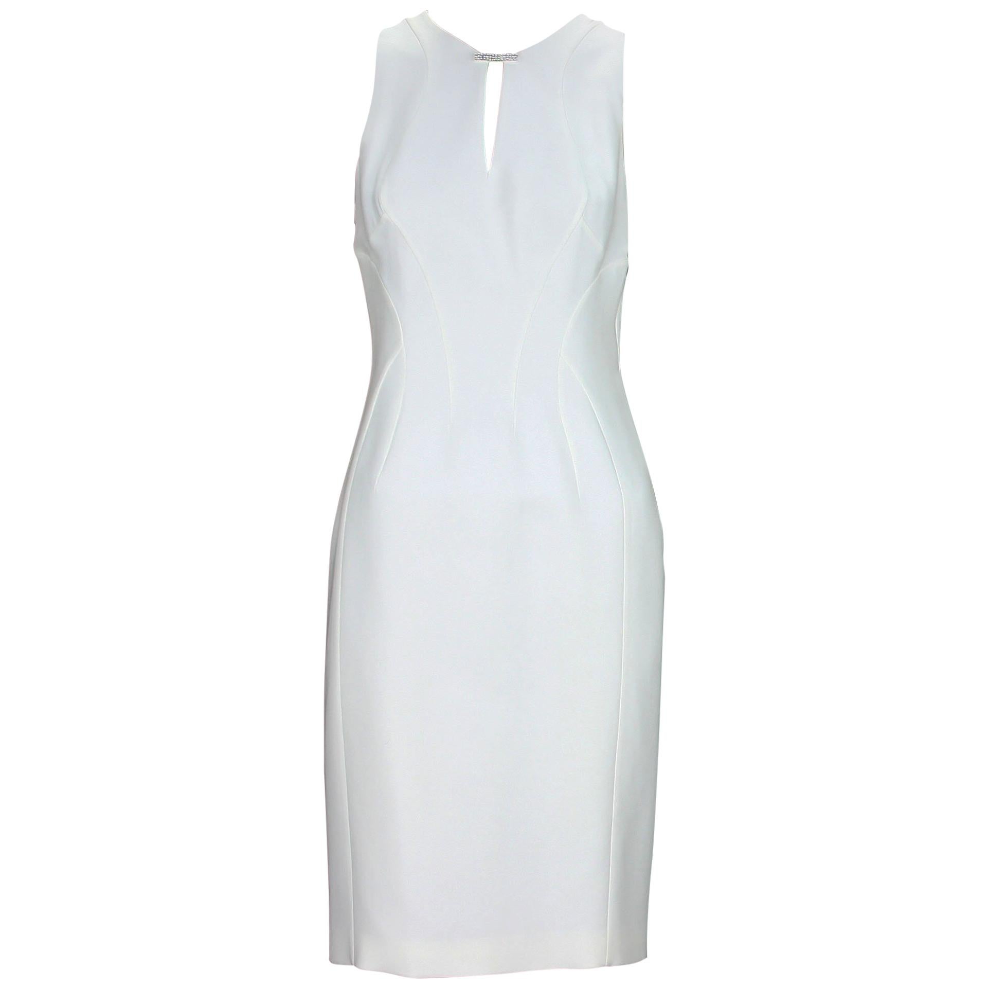 New Versace White Silk Cocktail Dress with Swarovski Crystals It 40 -US 6 For Sale
