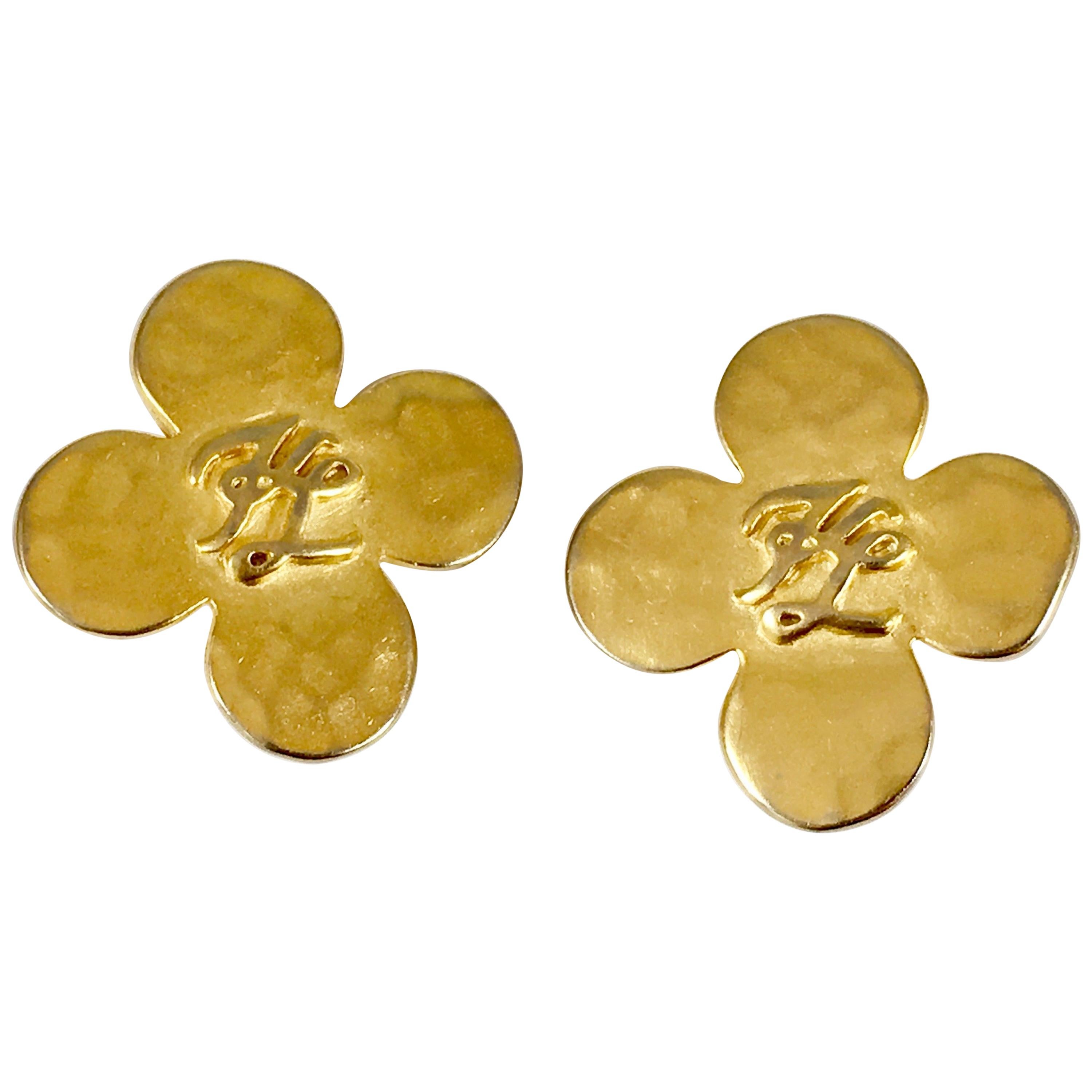 Karl Lagerfeld Four Leaf Clover Logo Earrings, 1990s