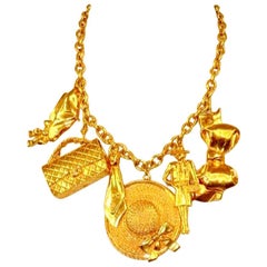 Chanel Vintage 2.55 bag shoes tie hat bow mademoiselle golden charms necklace