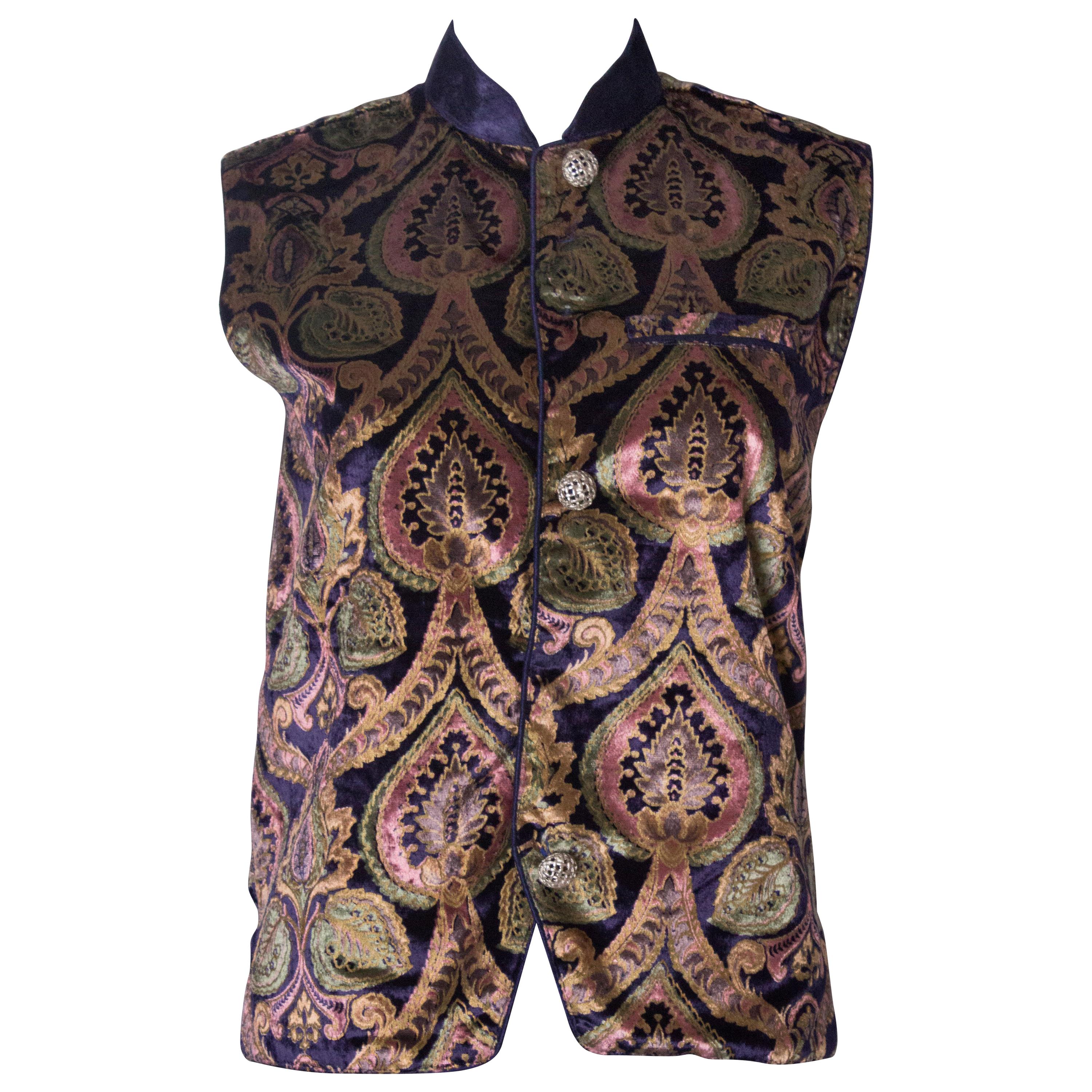 Silk and Velvet Vintage Waistcoat For Sale