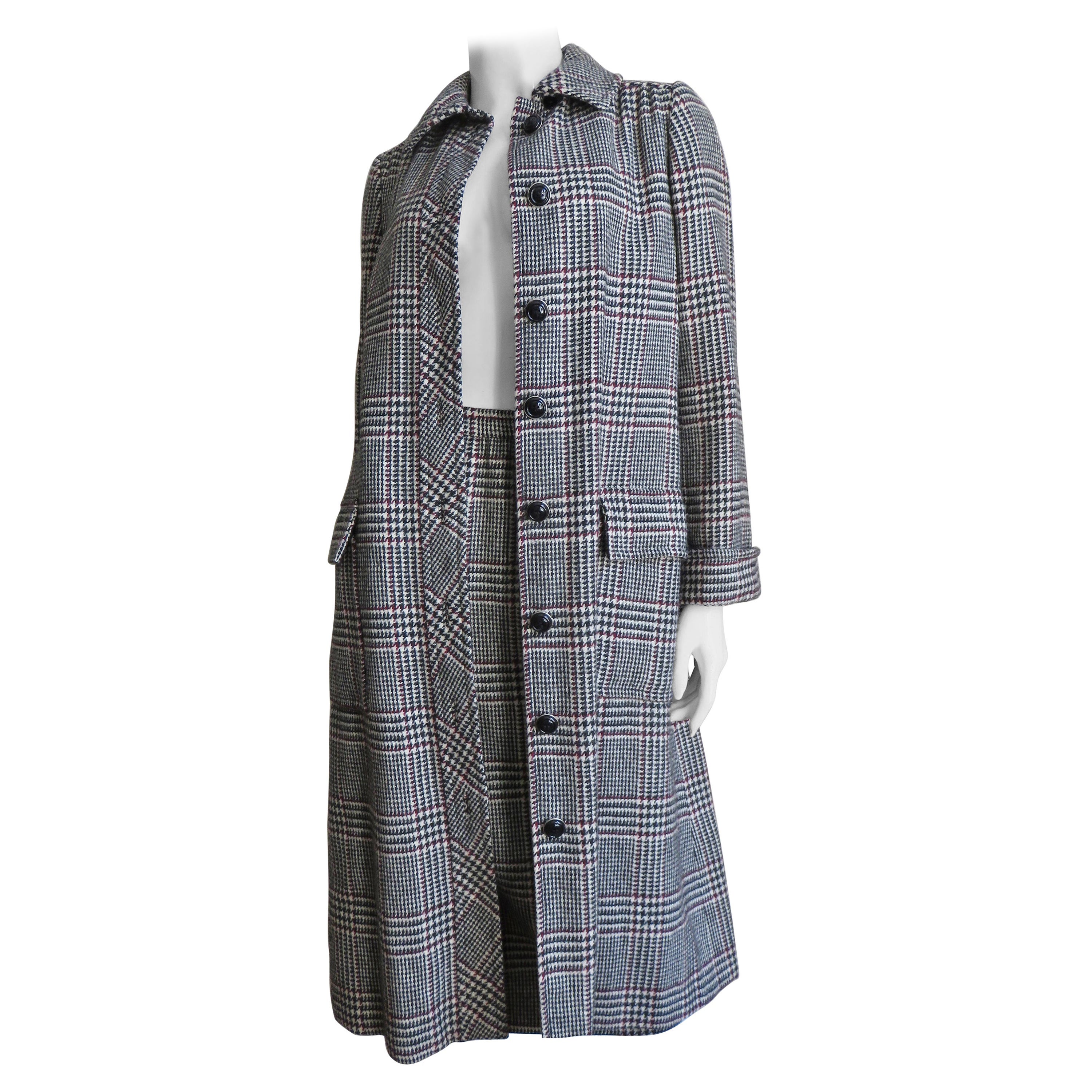 Adele Simpson Plaid Belted Midi Coat and Skirt Set 1960s