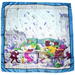 Burberry Prorsum Blue "Raining Cats, Dogs and Pitchforks" XL 52" Silk Scarf