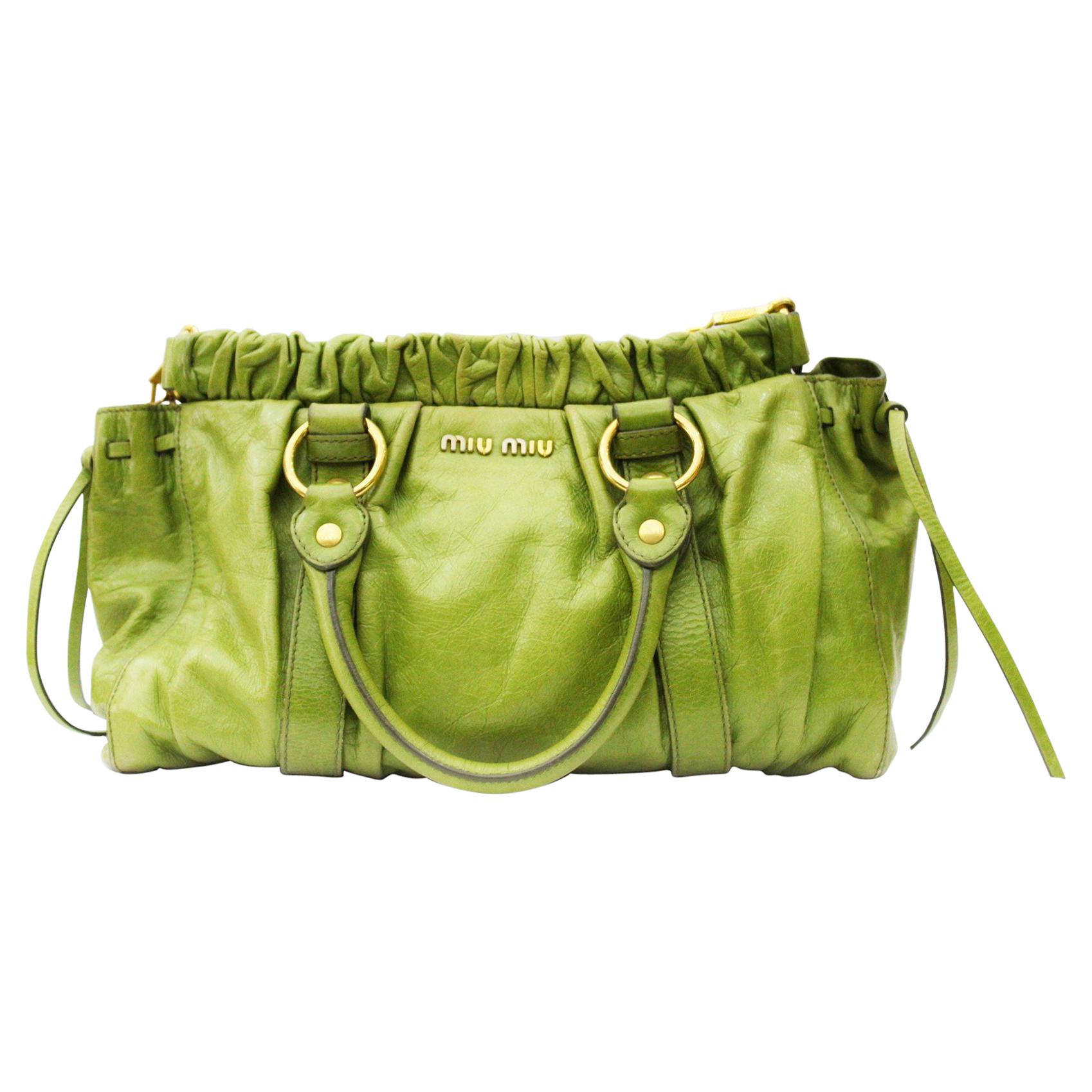 Miu Miu Green Leather Top Handle Bag