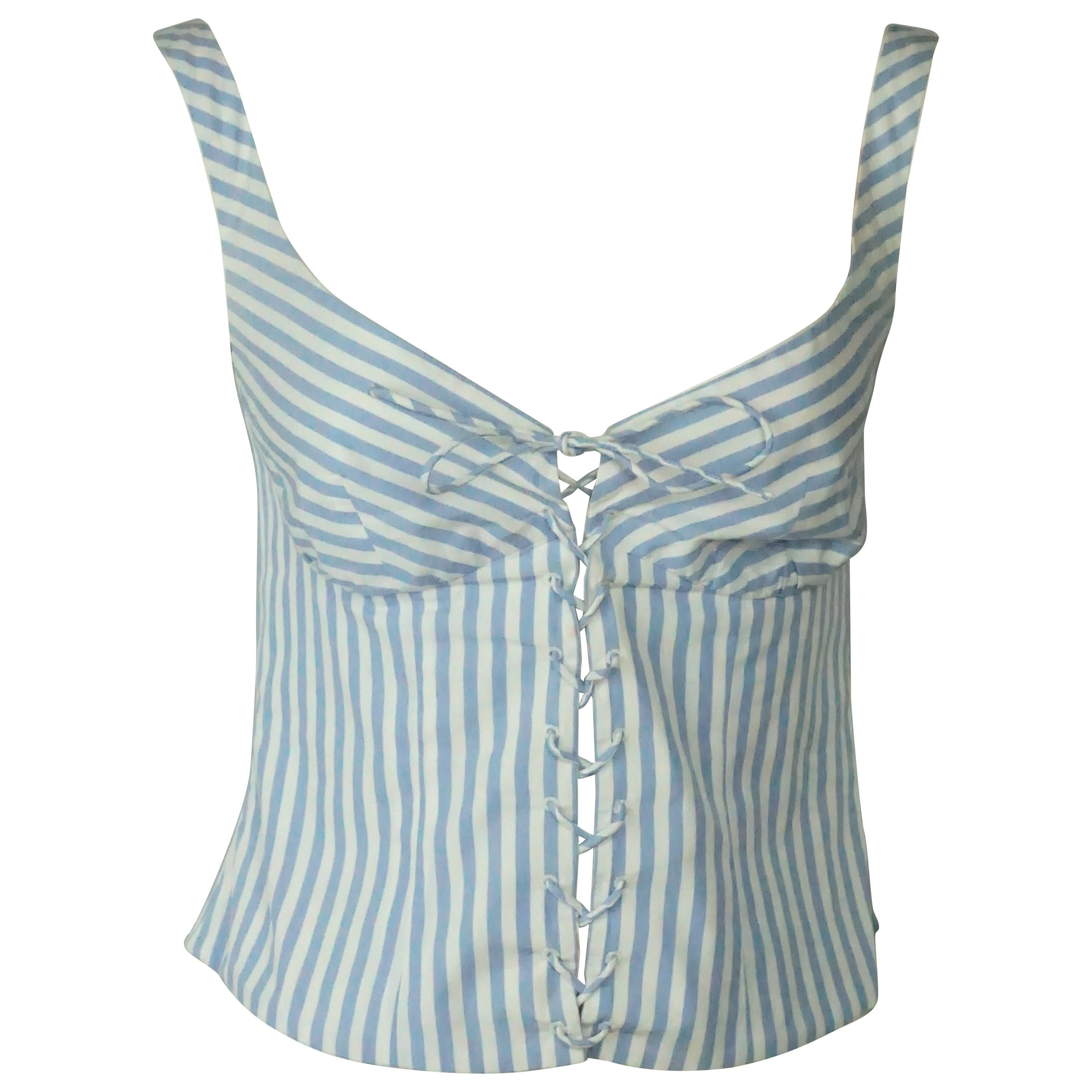 Ralph Lauren BL Blue and White Striped Bustier Crop Top - 2 