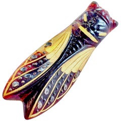 Antique Art Deco French Egyptian Revival Cicada Brooch Pin