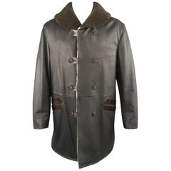 GIORGIO ARMANI Coat - US 40 Black Brown And Olive Shearling Jacket