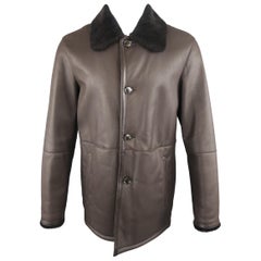 ERMENEGILDO ZEGNA Coat - US42 Dark Brown Solid Shearling Fur Collar Coat Jacket