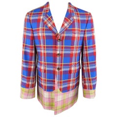 Vintage COMME des GARCONS HOMME PLUS M Blue Red Pink & Green Mixed Plaid Wool Sport Coat