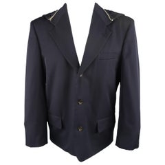 COMME des GARCONS Homme Plus S Navy Wool Zip Off Hood Sport Coat Jacket Blazer