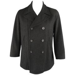 JIL SANDER Coat - Size US 42 Charcoal Wool Double Breasted Peacoat