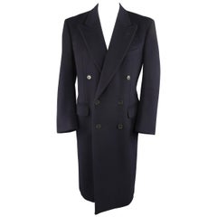ERMENEGILDO ZEGNA 42 Navy Wool / Cashmere Double Breasted Peak Lapel Coat