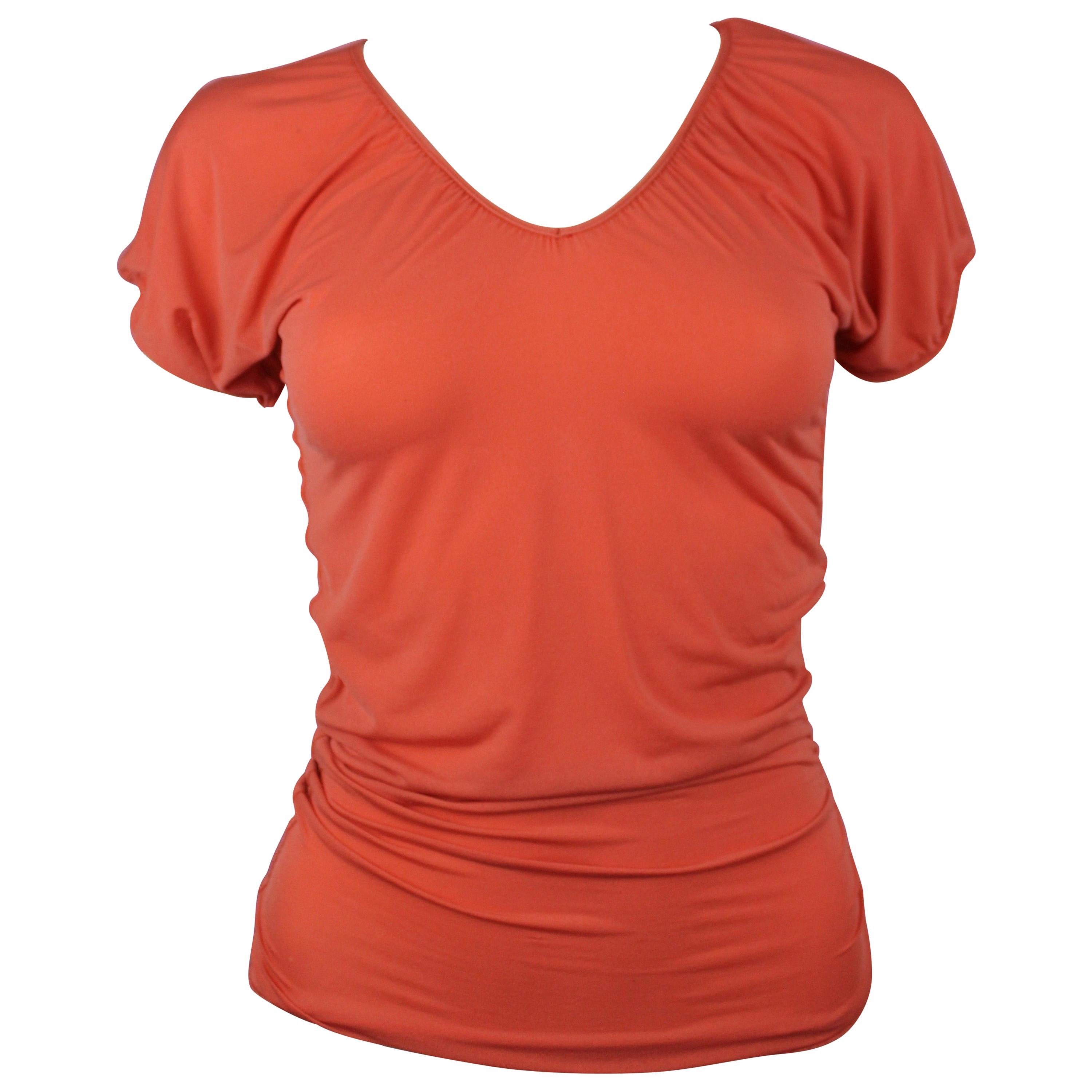 Jean Paul Gaultier Femme Ruched Sleeve Orange Top, Size 4 For Sale