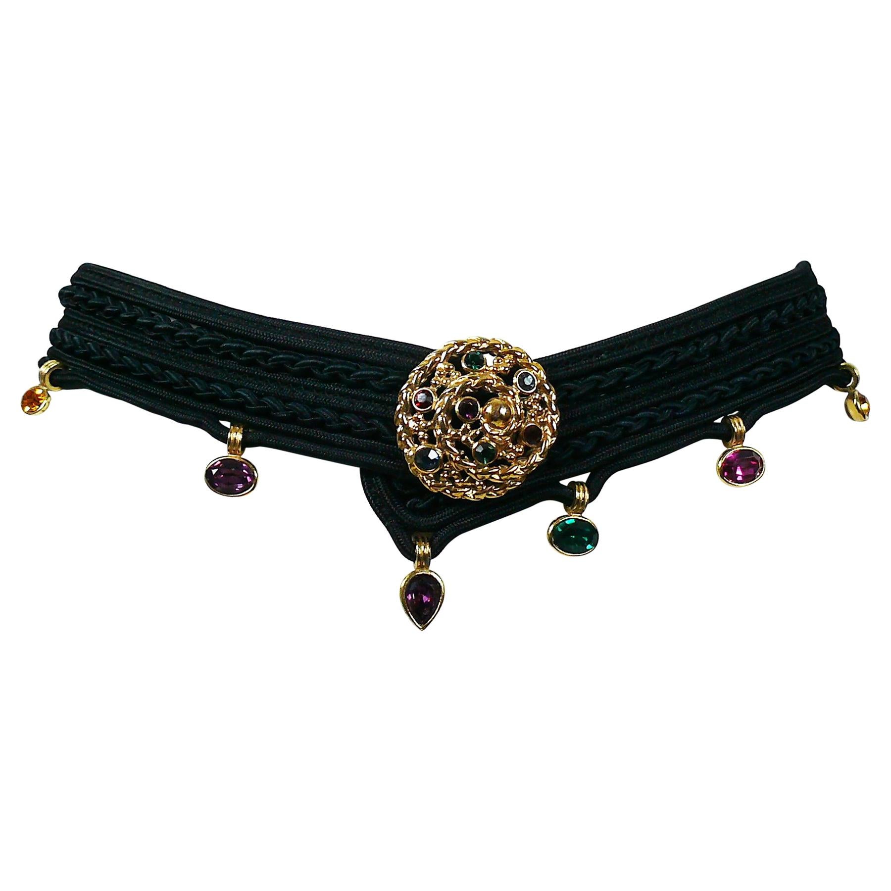 Yves Saint Laurent YSL Vintage Jewelled Black Passementerie Belt