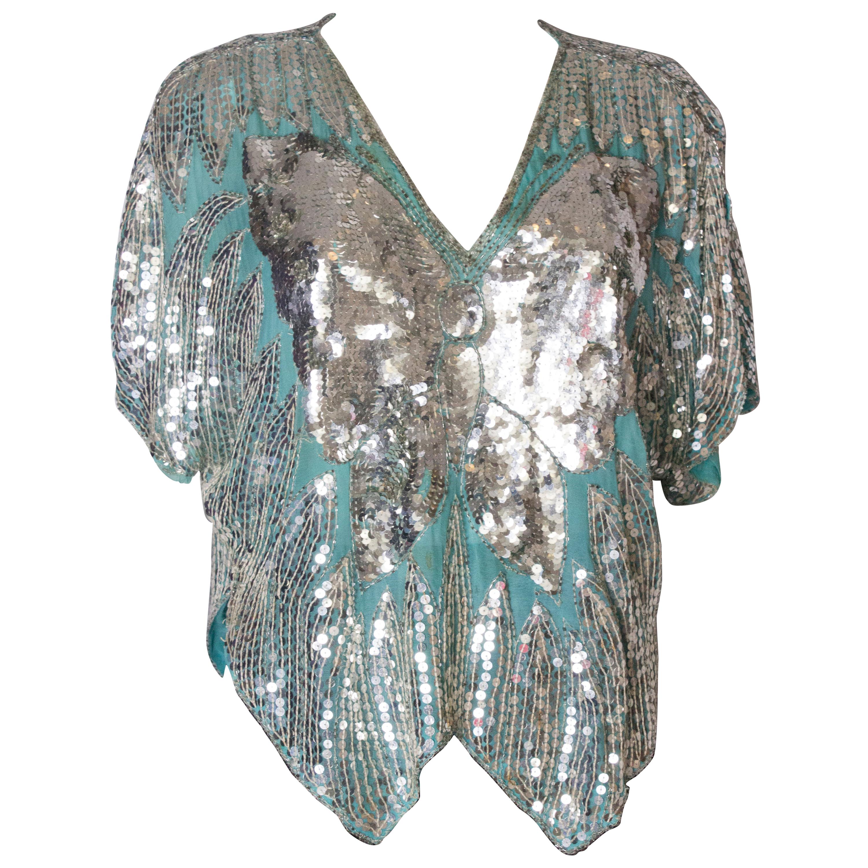 Vintage Sequin Butterfly Top For Sale