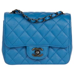 2017 Chanel Blue Quilted Calfskin Leather Mini Flap Bag