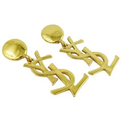 Yves Saint Laurent YSL Vintage Massive Iconic Logo Dangling Earrings