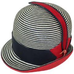 Retro Mod 1960’s Yves Saint Laurent Red White & Blue Straw Hat