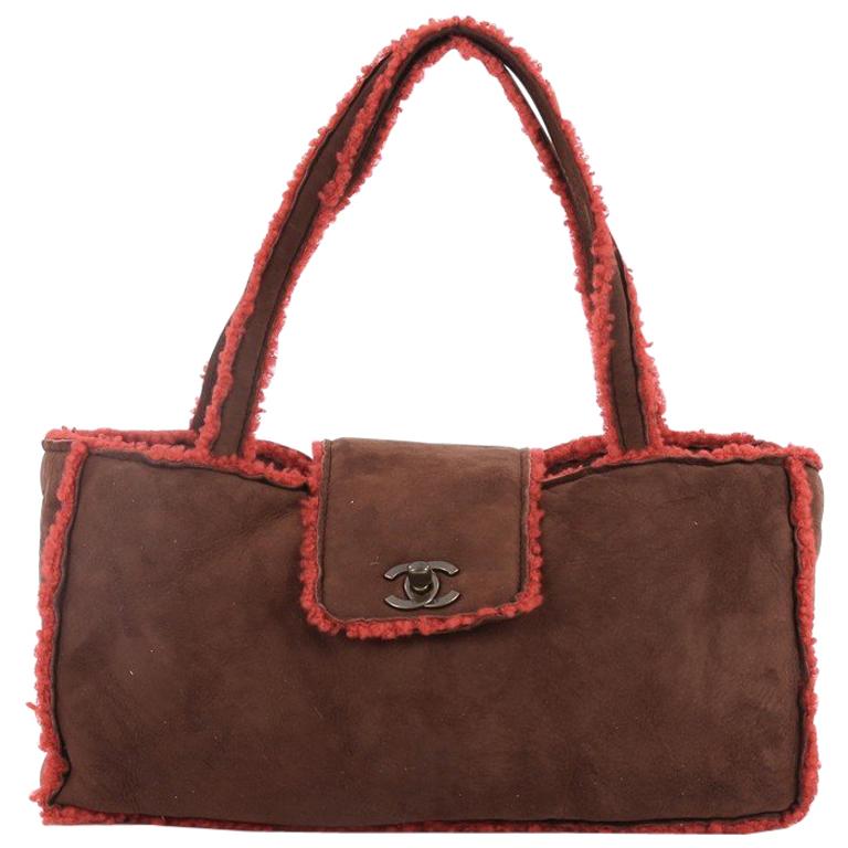 Chanel Vintage East West Tote Shearling and Suede