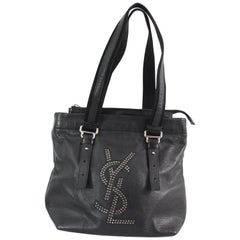 Yves Saint Laurent Used YSL Studdent Logo BlackLeather Shoulder Bag