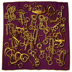 Gucci Silk Bordeaux Scarf W/ Chain & Horsebit Pattern 26" 