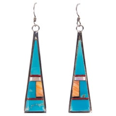 Turquoise Inlay Sterling Silver Dangle Earrings