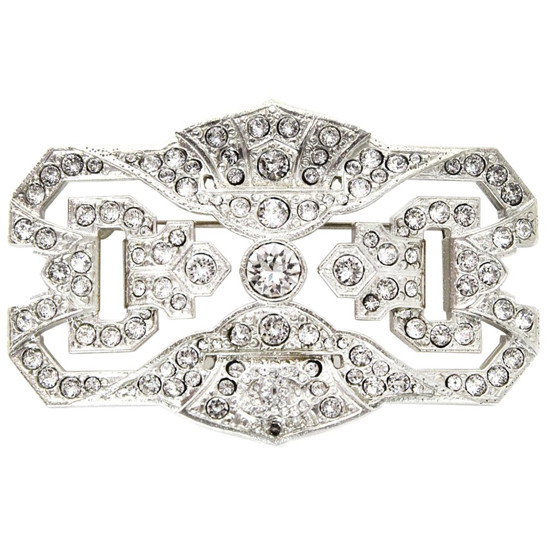 Chanel 2014 Silvertone Strass Crystal Brooch Pin  