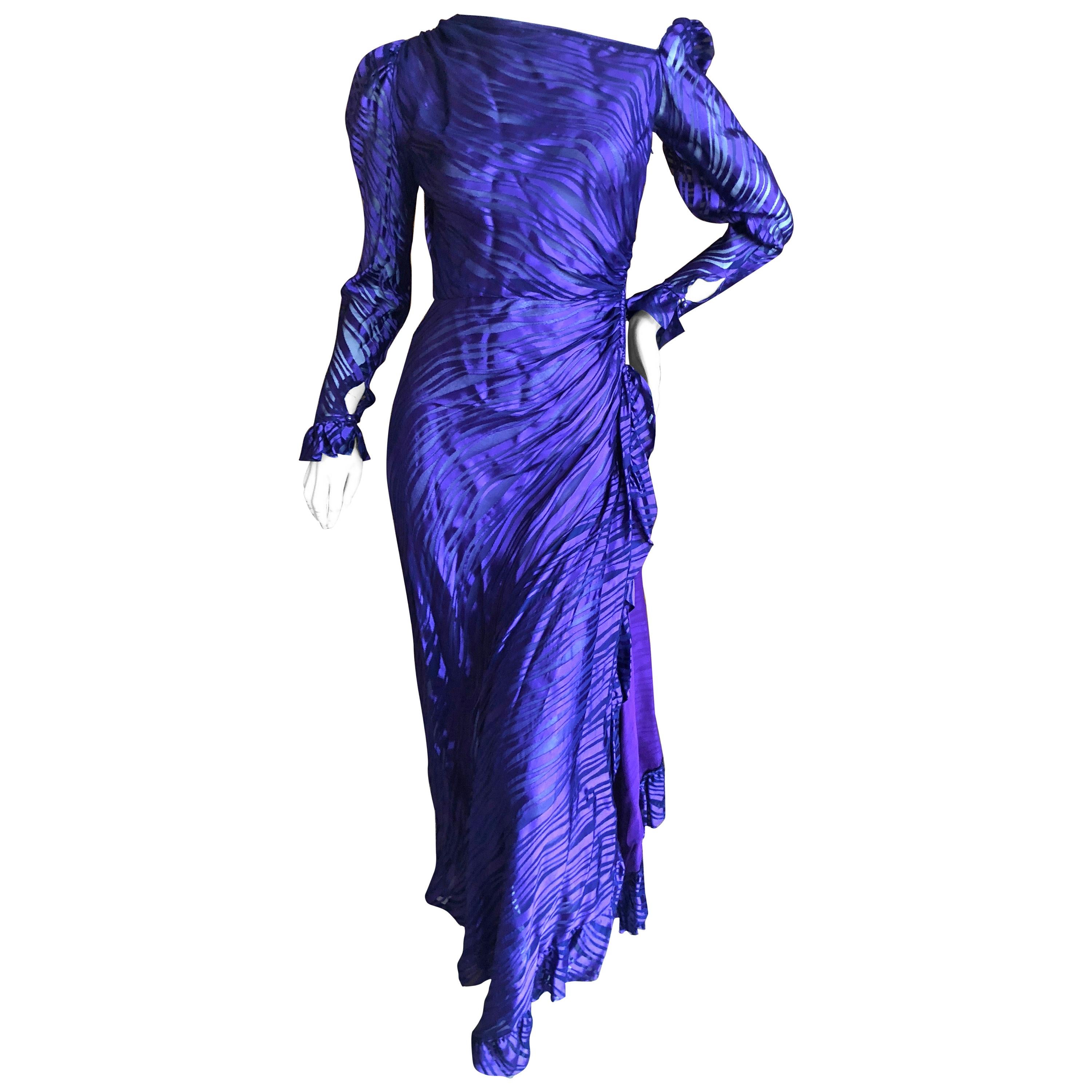Yves Saint Laurent Rive Gauche '76 Sheer Purple Silk One Shoulder Evening Dress  For Sale