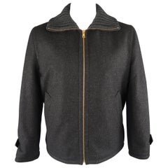 DOLCE & GABBANA 42 Charcoal Wool Blend Ribbed Knit Collared Jacket