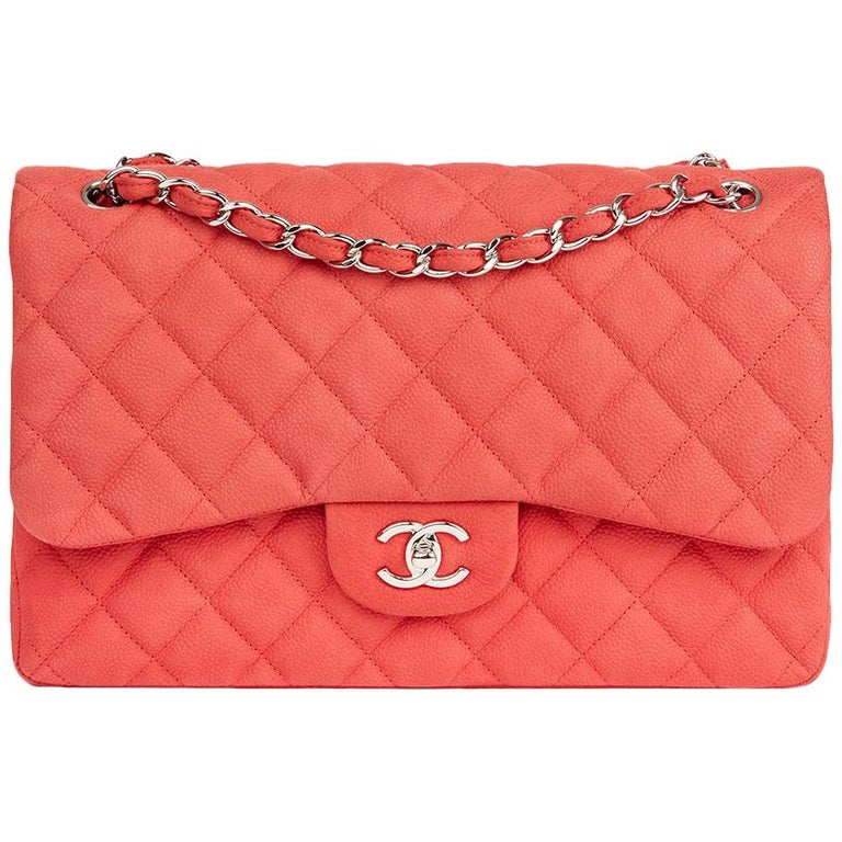 2014 Chanel Pink Quilted Caviar Suede Leather Jumbo Classic Double Flap