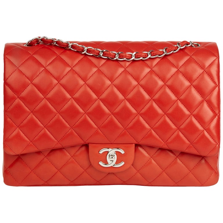 2011 Chanel Orange Red Quilted Lambskin Maxi Classic Double Flap Bag