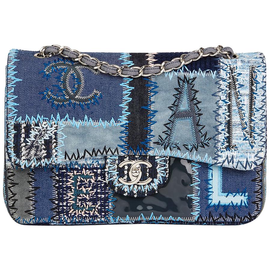 2015 Chanel Blue Denim Patchwork Jumbo Classic Single Flap Bag