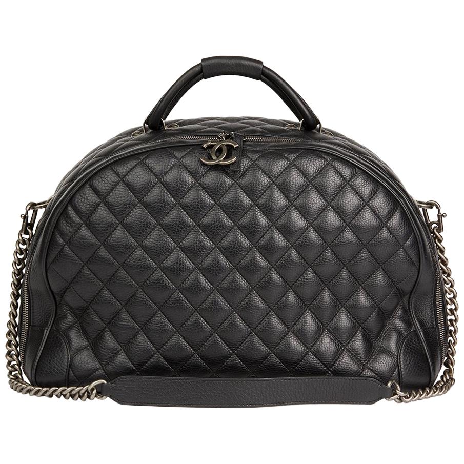 Chanel Bowling Bag Duffle Quilted Sports Boston 870838 Black Nylon Tote, Chanel