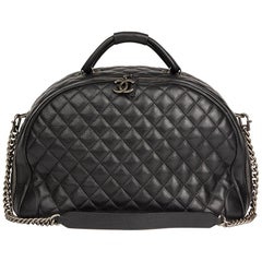2017 Chanel Black Quilted Calfskin Large Round Trip Bowling Bag