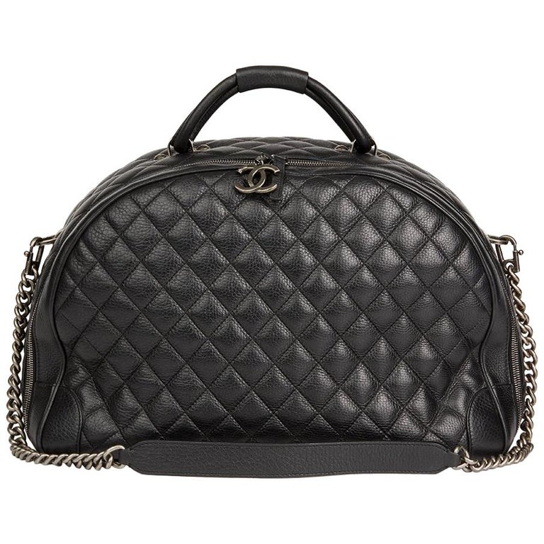 2017 Chanel Black Quilted Calfskin Large Round Trip Bowling Bag at
