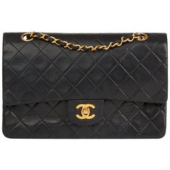 1980s Chanel Black Quilted Lambskin Vintage Medium Classic Double Flap Bag