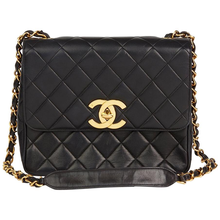 1994 Chanel Black Quilted Lambskin Vintage XL Classic Single Flap Bag