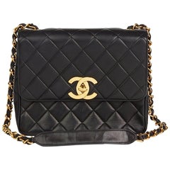 1994 Chanel Black Quilted Lambskin Vintage XL Classic Single Flap Bag