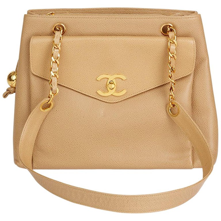 1994 Chanel Beige Caviar Leather Vintage Classic Shoulder Bag at 1stDibs