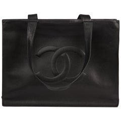 1990s Chanel Black Caviar Leather Jumbo Timeless Shopping Tote