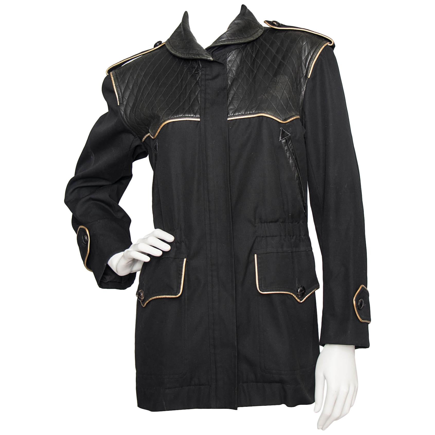 Yves Saint Laurent Rive Gauche Jacket with Leather and Gold Trim, 1980s