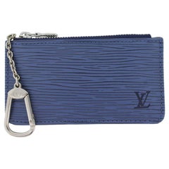 Used Louis Vuitton Blue Epi Key Pouch in Box with Dust Bag