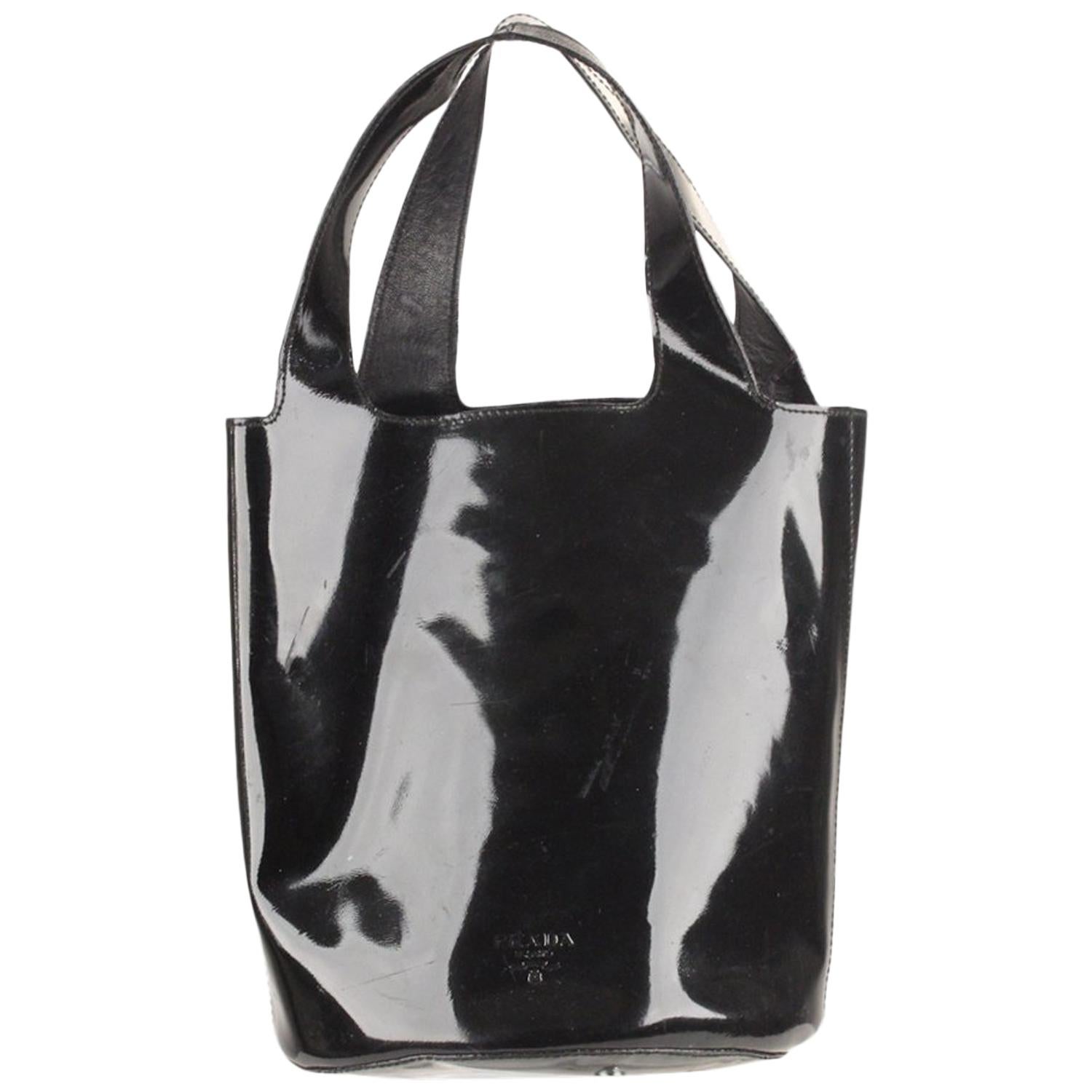 Prada Black Patent Leather Bucket Bag Tote Handbag