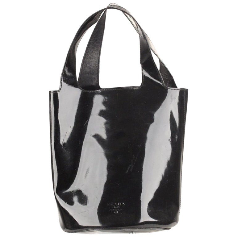 Prada Black Patent Leather Bucket Bag Tote Handbag at 1stdibs