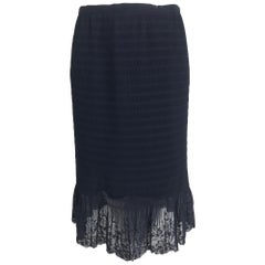 Valentino ruched black chiffon embroidered lace hem skirt 