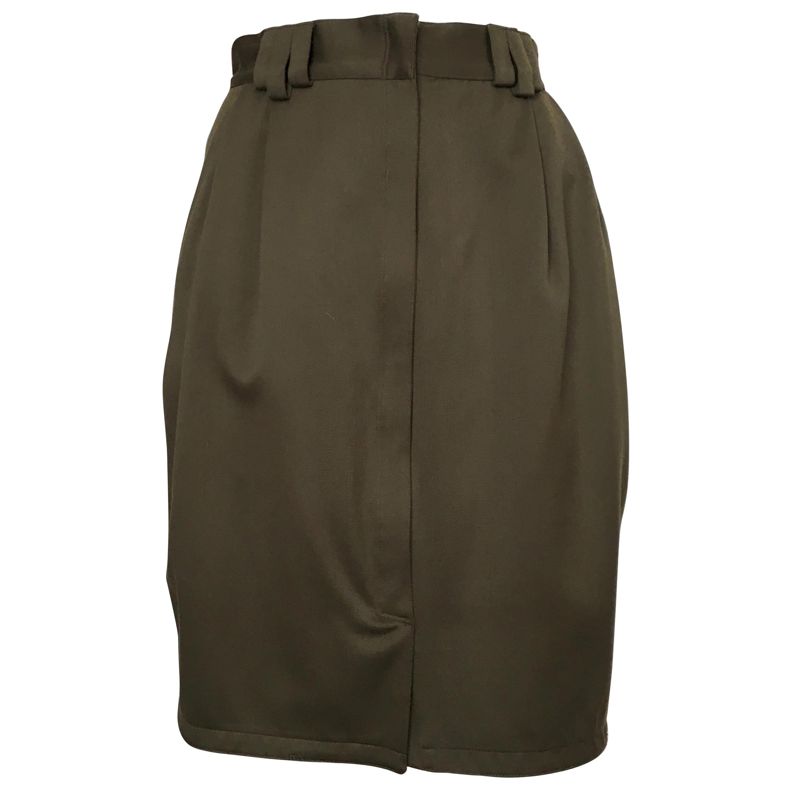 Gianni Versace 1980s Olive Wool Skirt with Pockets Size 6. For Sale